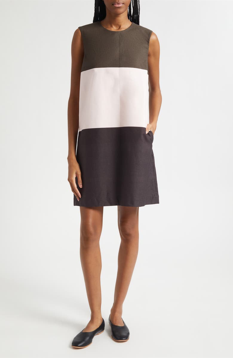 Marimekko Malli Hennika Marimini Colorblock Cotton Shift Dress, Main, color, Dark Brown Light Pink Brown