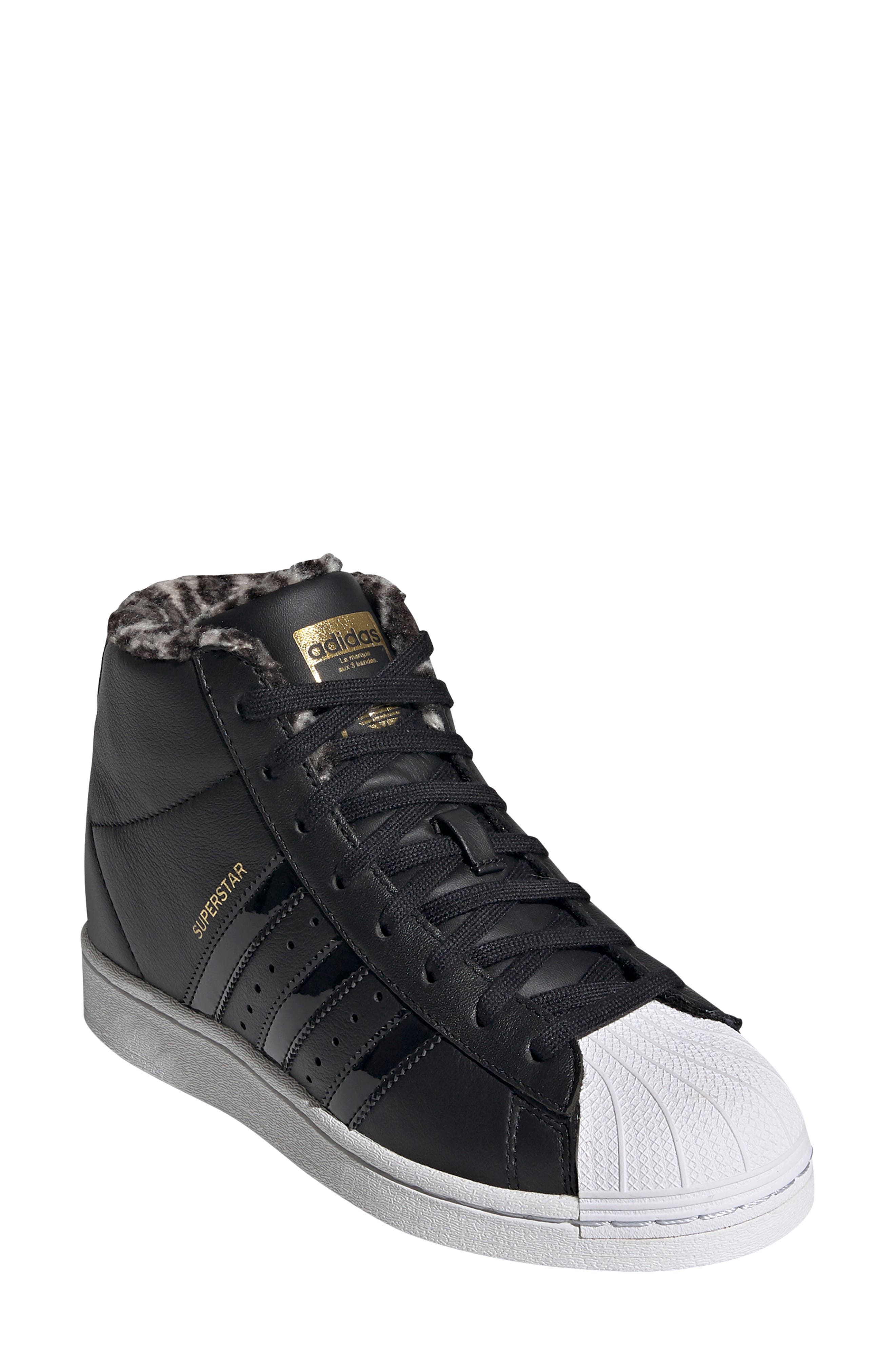 adidas Superstar Up Faux Fur Lined High Top Wedge Sneaker, Main, color, 