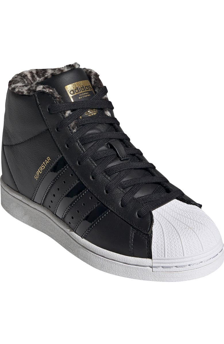 adidas Superstar Up Faux Fur Lined High Top Wedge Sneaker, Main, color,