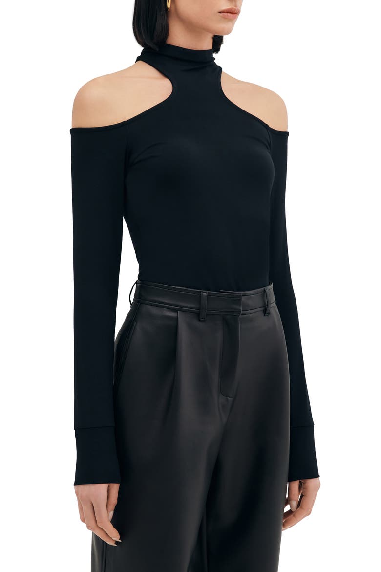 Cairo Cutout Mock Neck Top, Alternate, color, BLACK
