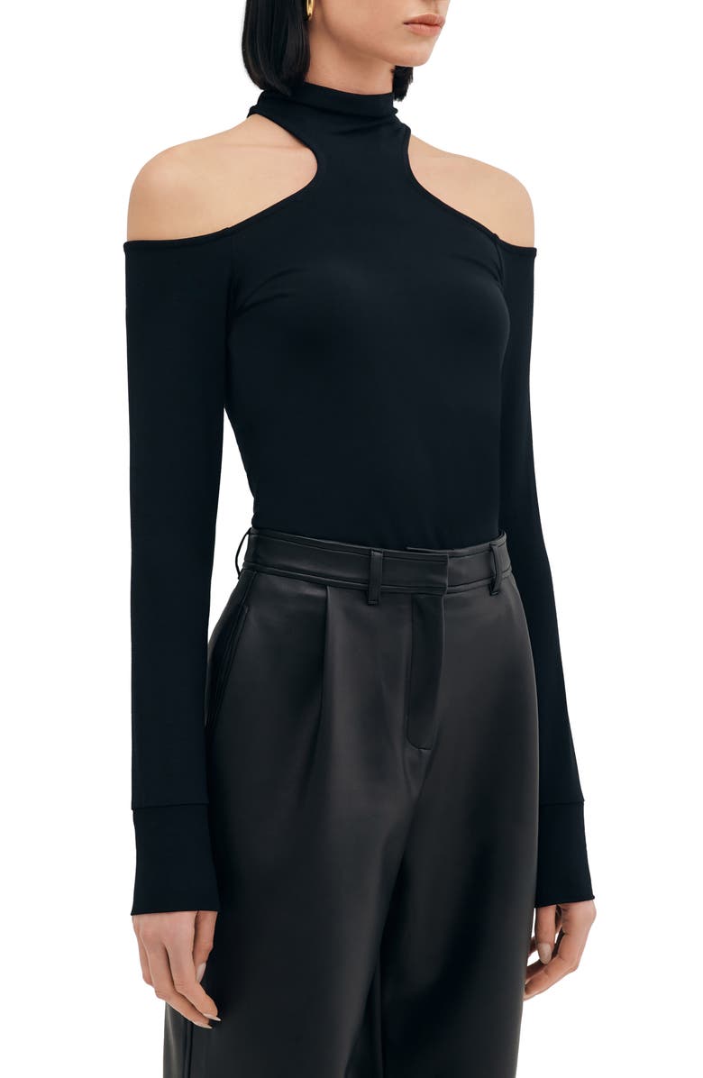 Two Lines by Marcella Cairo Cutout Mock Neck Top, Alternate, color, Black