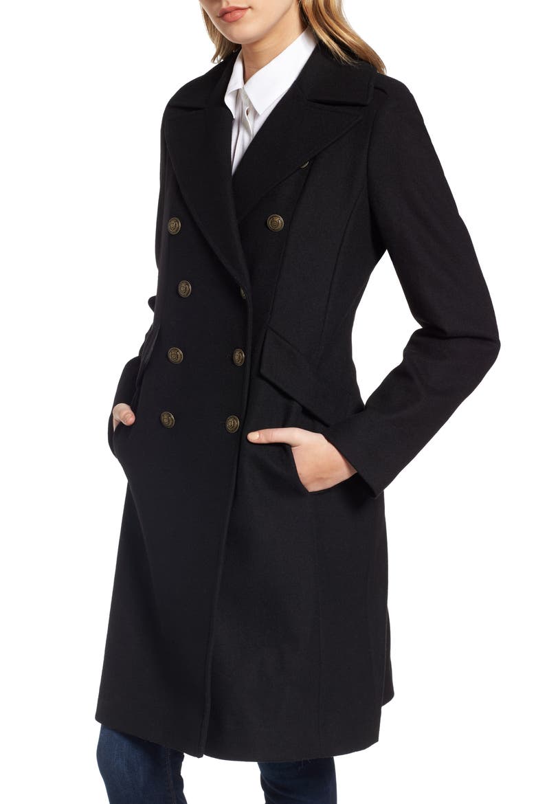 Long Wool Blend Military Coat, Main, color, BLACK