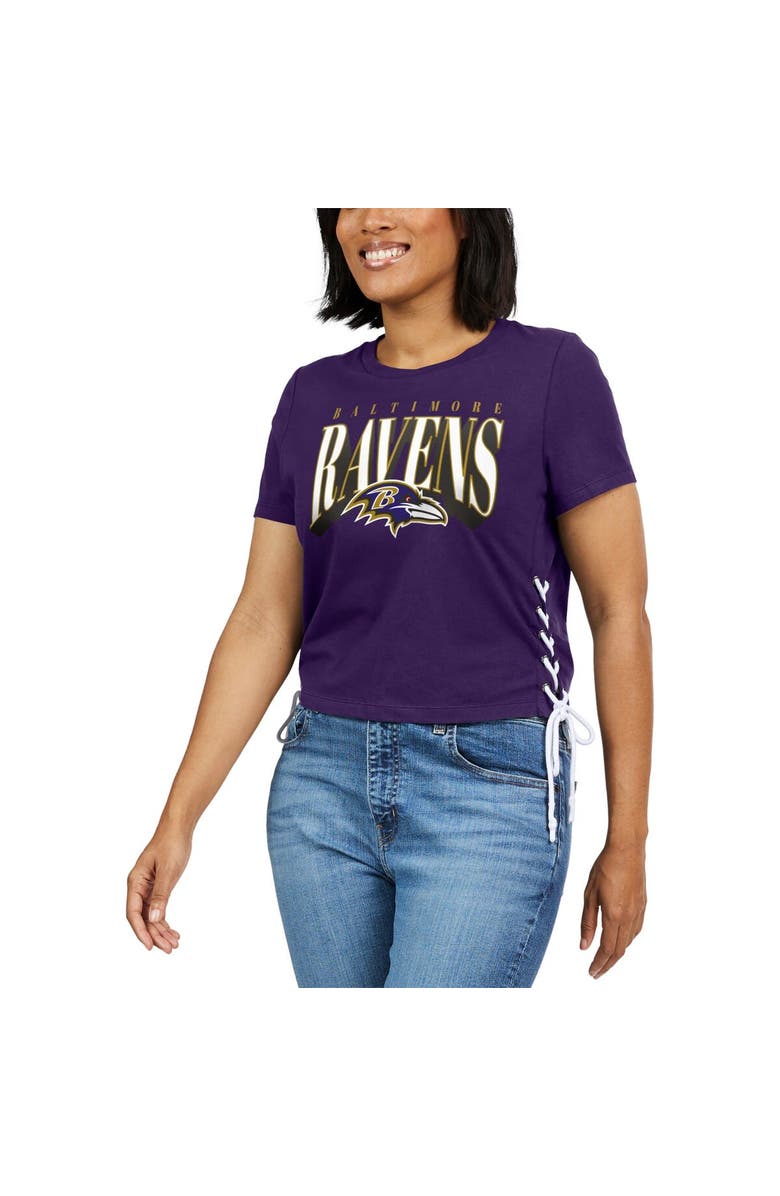 WEAR by Erin Andrews Women's WEAR by Erin Andrews Purple Baltimore Ravens Lace Up Side Modest Cropped T-Shirt, Alternate, color, Purple