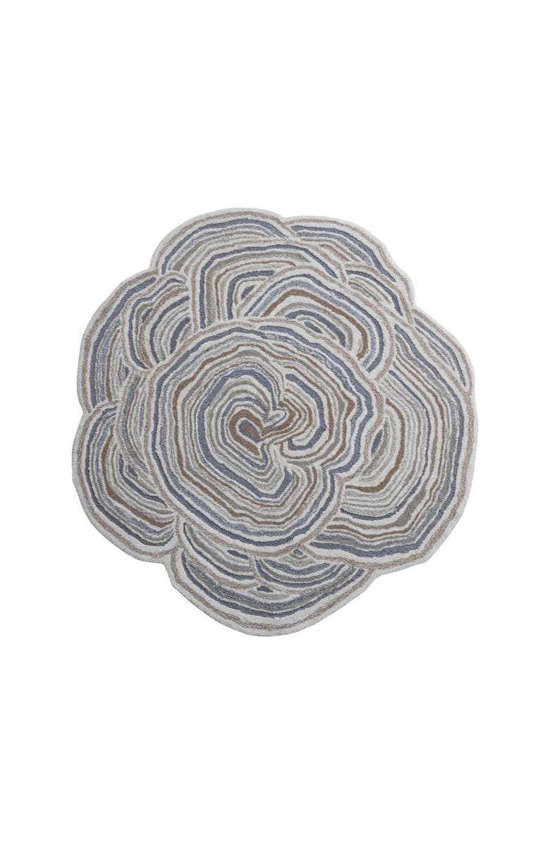 Storied Home Round Wool and Cotton Tufted Organic Shaped Rug with Design, Grey and Cream Color, Main, color, Grey