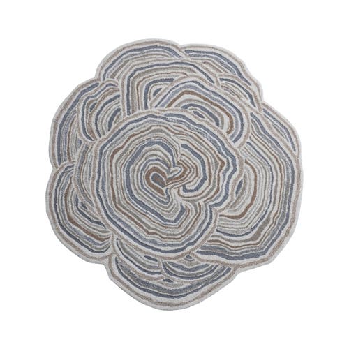 Storied Home Round Wool And Cotton Tufted Organic Shaped Rug With Design, Grey And Cream Color In Gray