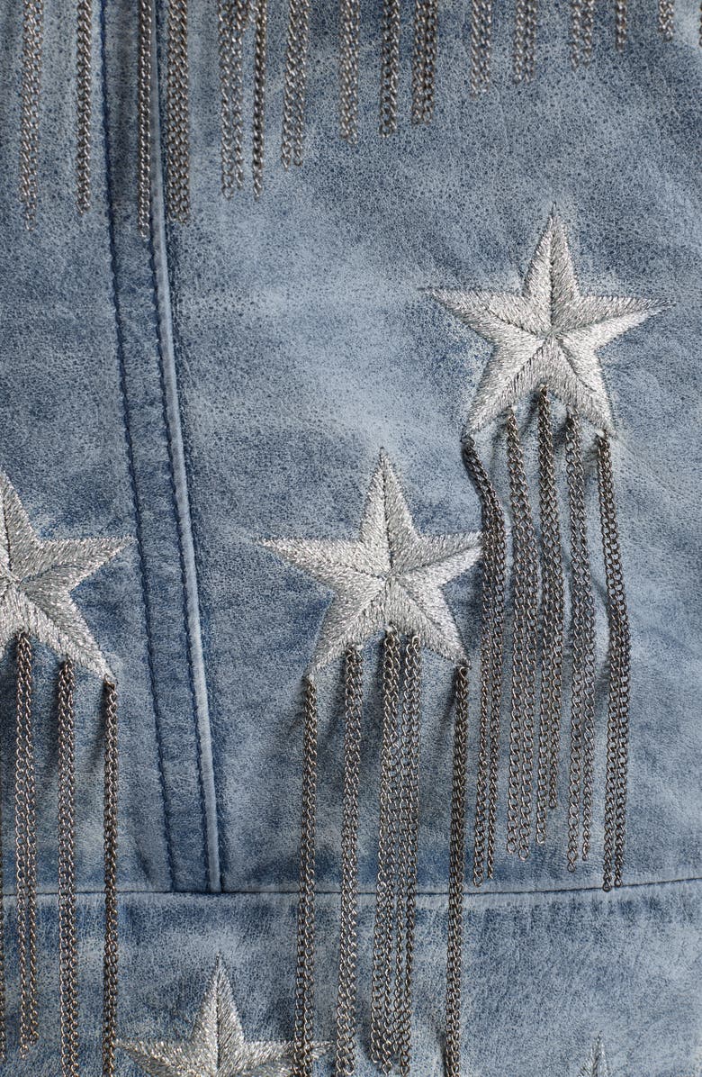 Balmain Star & Chain Embellished Leather Jacket, Alternate, color, 