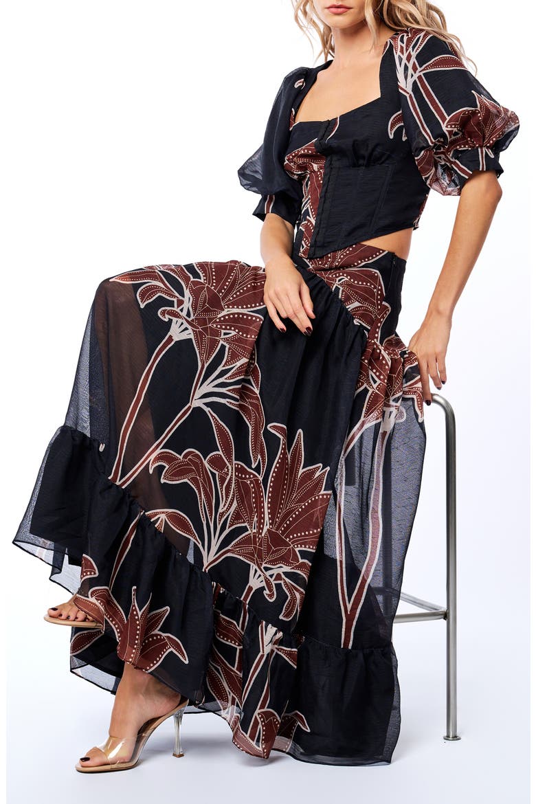 Caribla Puff Sleeve Corset Top, Alternate, color, BLACK MULTI