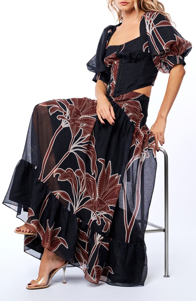 CIEBON Caribla Puff Sleeve Corset Top, Alternate, color, Black Multi