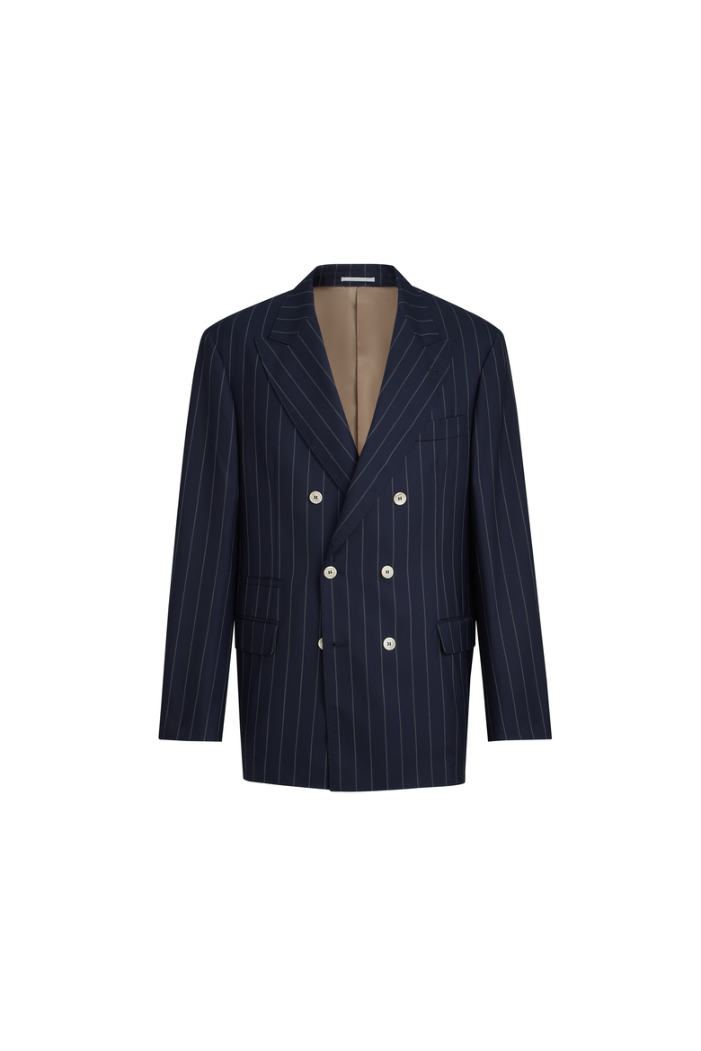 Wide chalk stripe blazer, Alternate, color, Blue