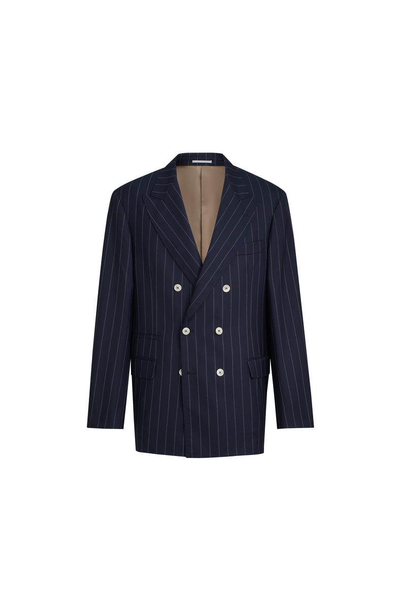 Brunello Cucinelli Wide chalk stripe blazer, Alternate, color, Blue