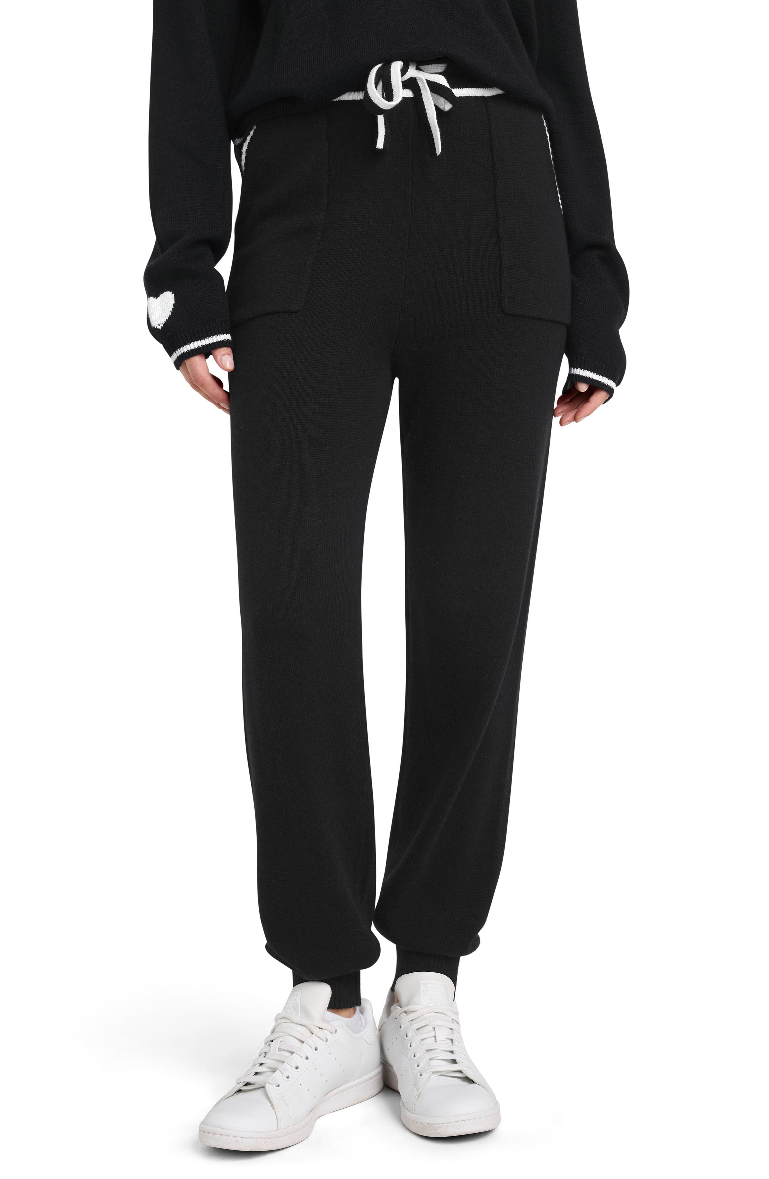 Splendid Elizabeth Cotton Blend Knit Joggers in Black/Snow Heather 