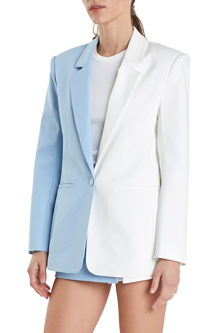 Colorblock Boyfriend Blazer, Alternate, color, POWDER BLUE/ WHITE