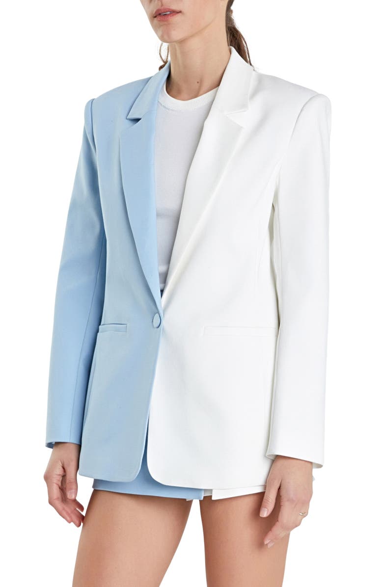 English Factory Colorblock Boyfriend Blazer, Alternate, color, Powder Blue/ White