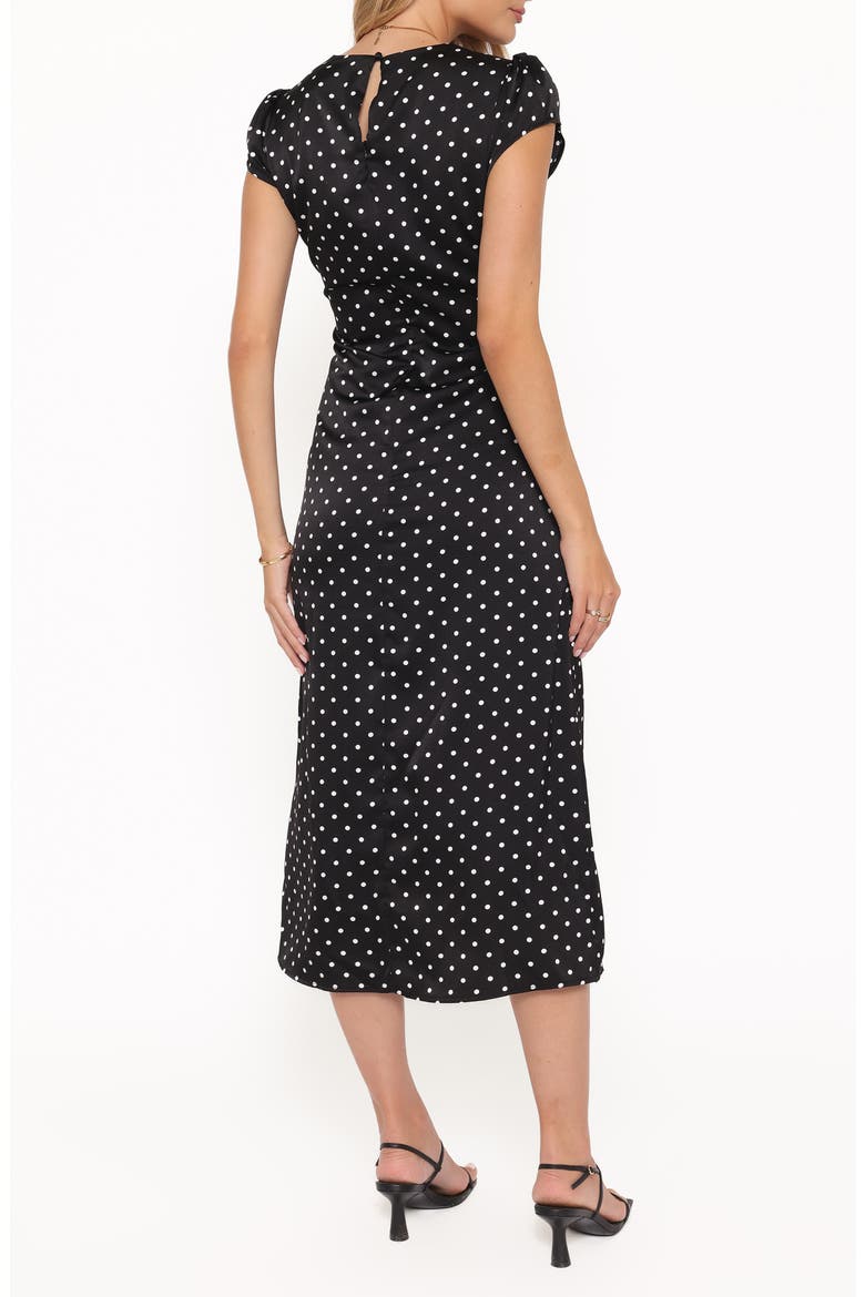 Lisbeth Polka Dot Cap Sleeve Satin Midi Dress, Alternate, color, BLACK POLKA DOT