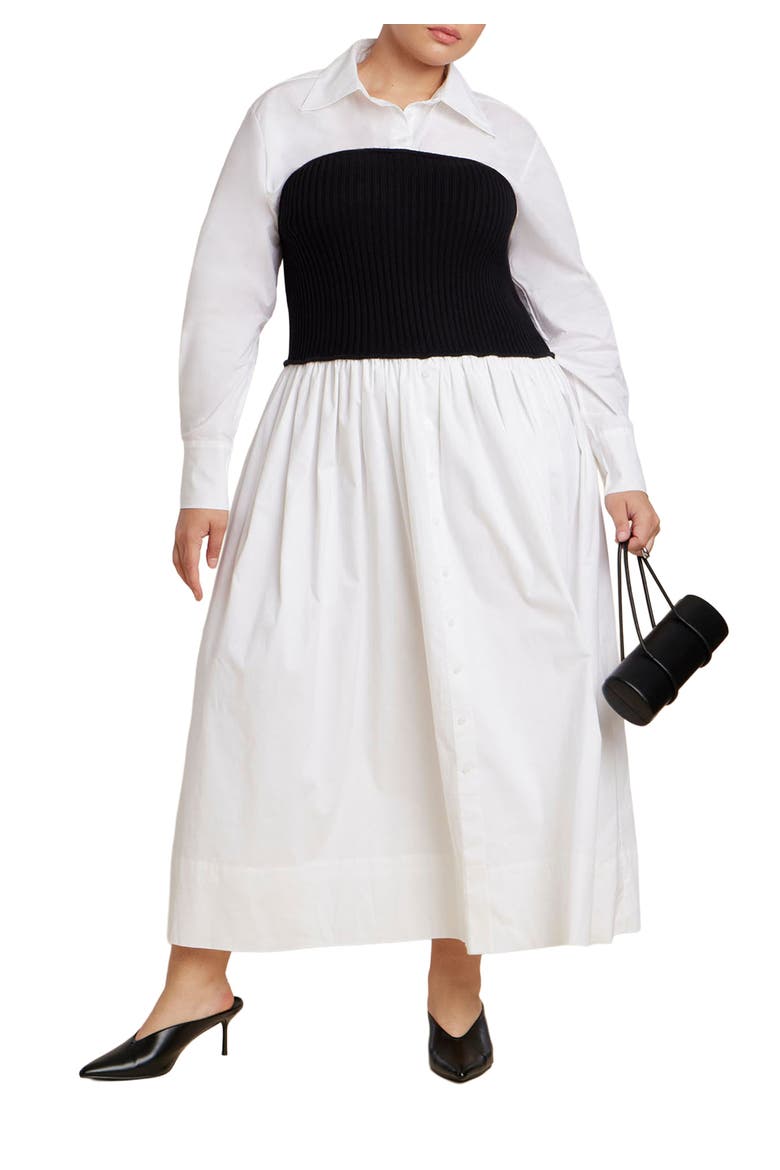 Sweater Twofer Shirt Dress, Main, color, WHITE BLACK