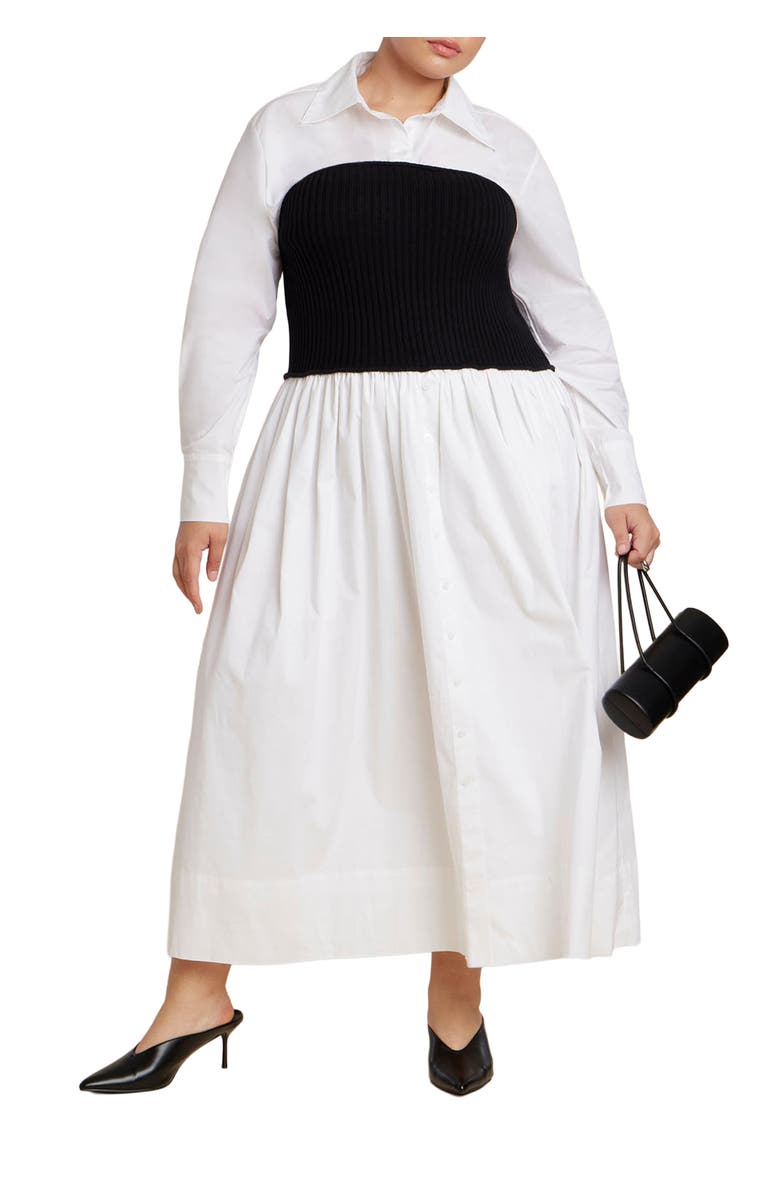 ELOQUII Sweater Twofer Shirt Dress, Main, color, White Black