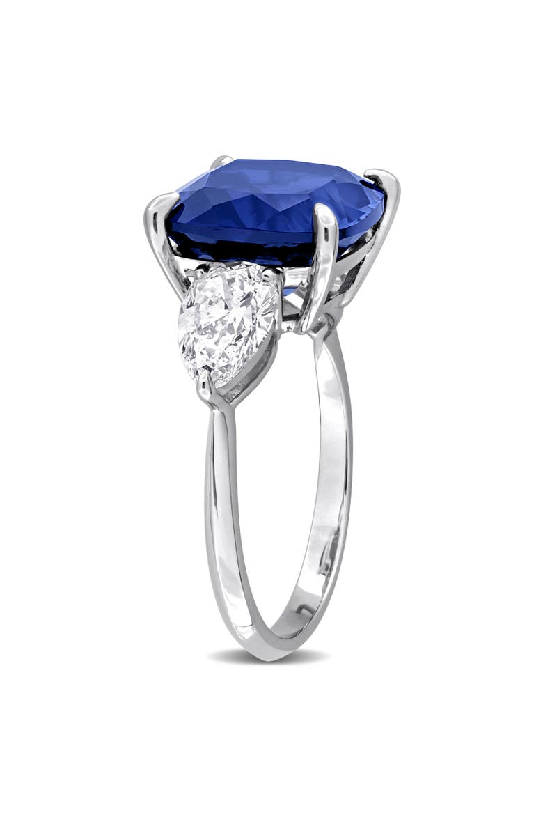 Lab-Created Sapphire & Diamond 3-Stone Ring 18k, Alternate, color, Sapphire
