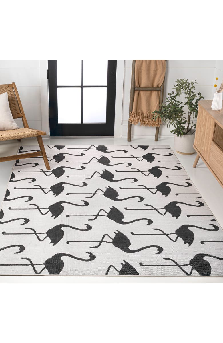 JONATHAN Y Liana Casual Coastal Flamingos Two-Tone Indoor/Outdoor Area Rug, Alternate, color, White/Black