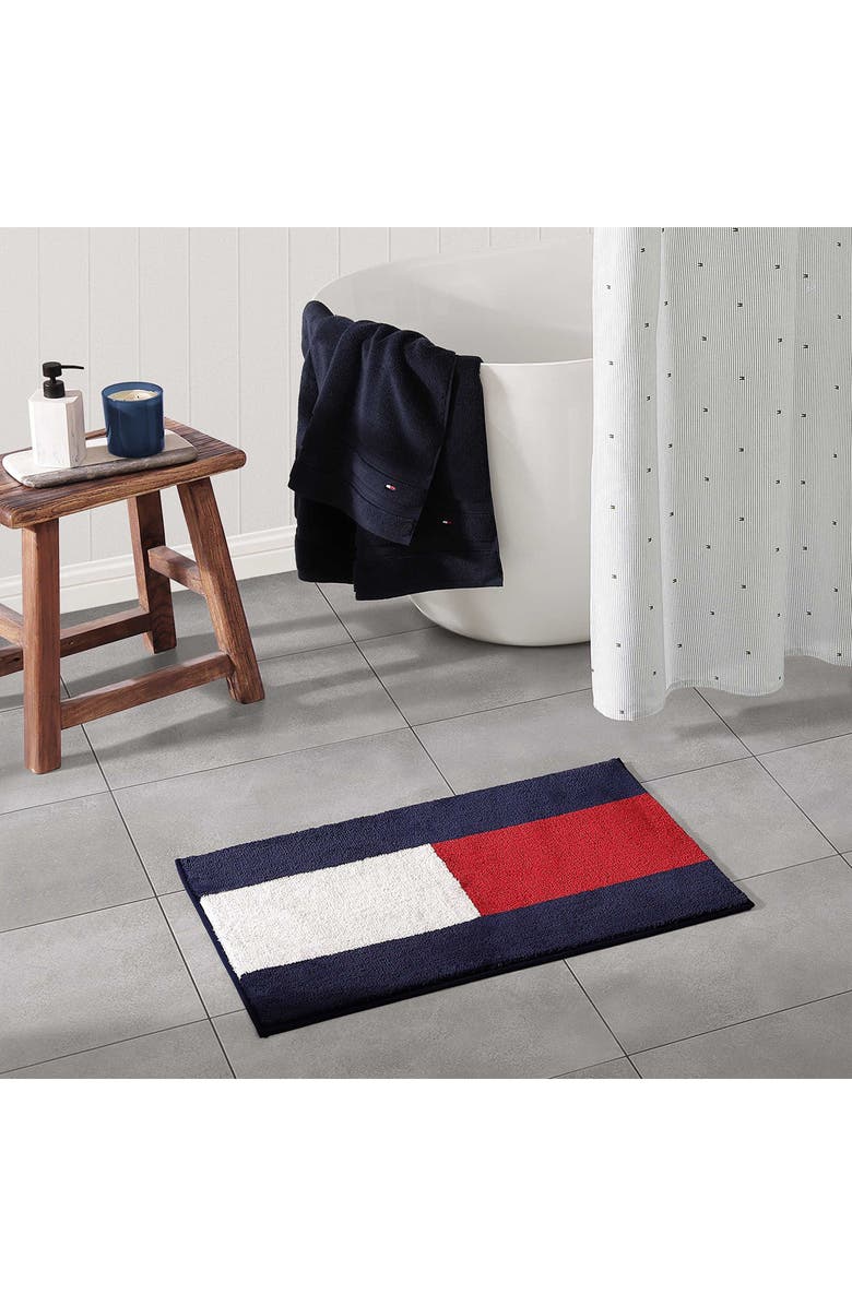 Tommy Hilfiger Flag Bath Rug, Alternate, color, Midnight Blue/ Scarlet/ White