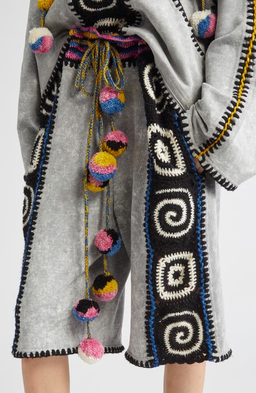 Paolina Russo Crochet Embellished Bermuda Shorts In Cement/rainbow