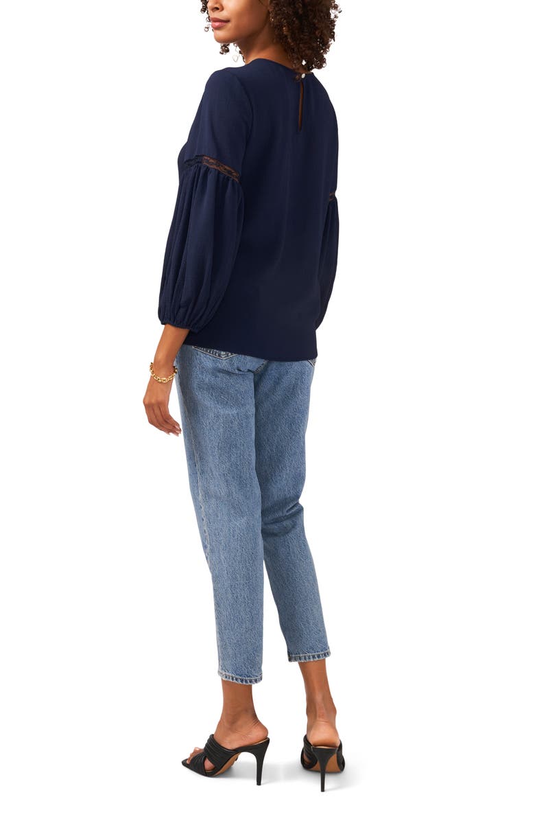 Vince Camuto Lace Detail Crepe Blouse, Alternate, color, Classic Navy