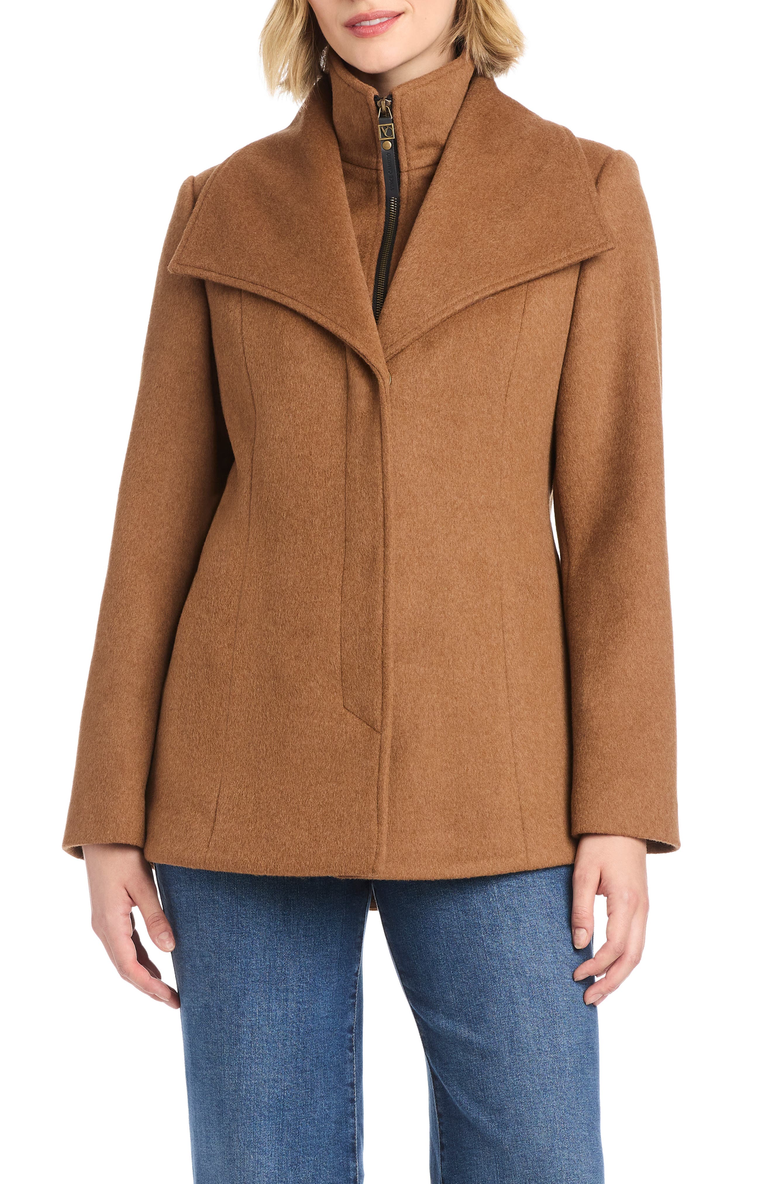 High-Low Hem Wool Blend Coat with Fixed Bib - image 3