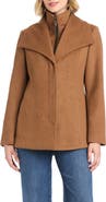 Vince Camuto High-Low Hem Wool Blend Coat with Fixed Bib