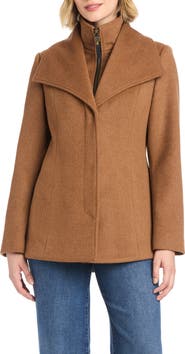 Vince Camuto High-Low Hem Wool Blend Coat with Fixed Bib