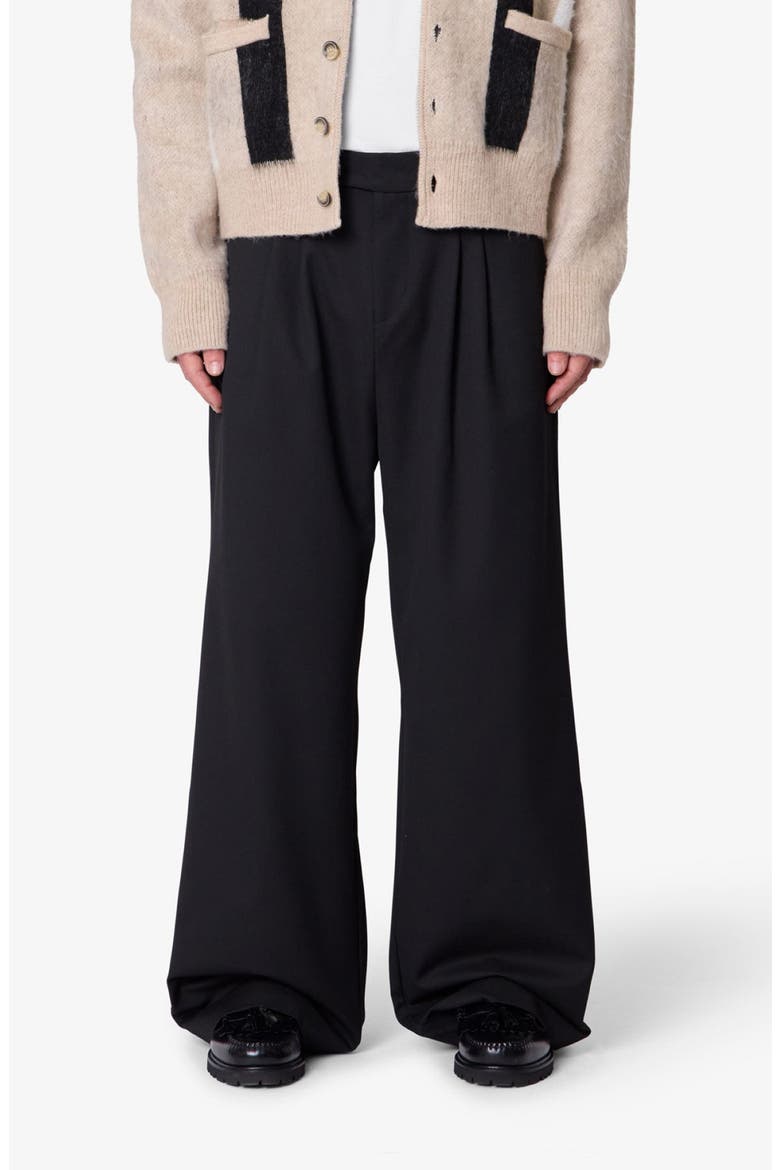 Pleated Wide Leg Cotton Blend Pants, Main, color, BLACK