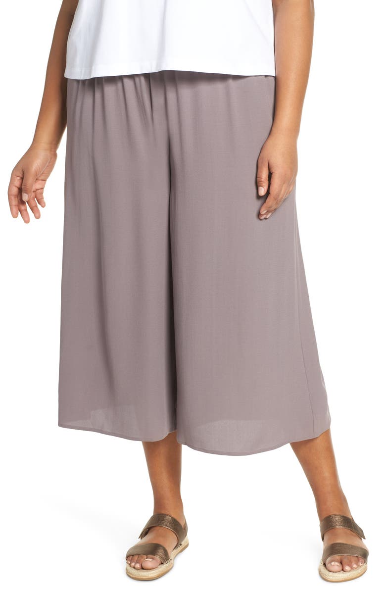 Eileen Fisher Wide Leg Crop Silk Pants, Main, color,