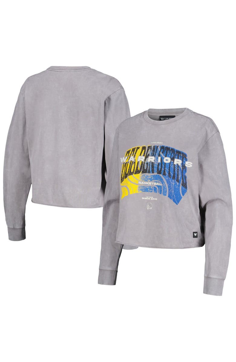 THE WILD COLLECTIVE Women's The Wild Collective Gray Golden State Warriors Band Cropped Long Sleeve T-Shirt, Alternate, color, Gray