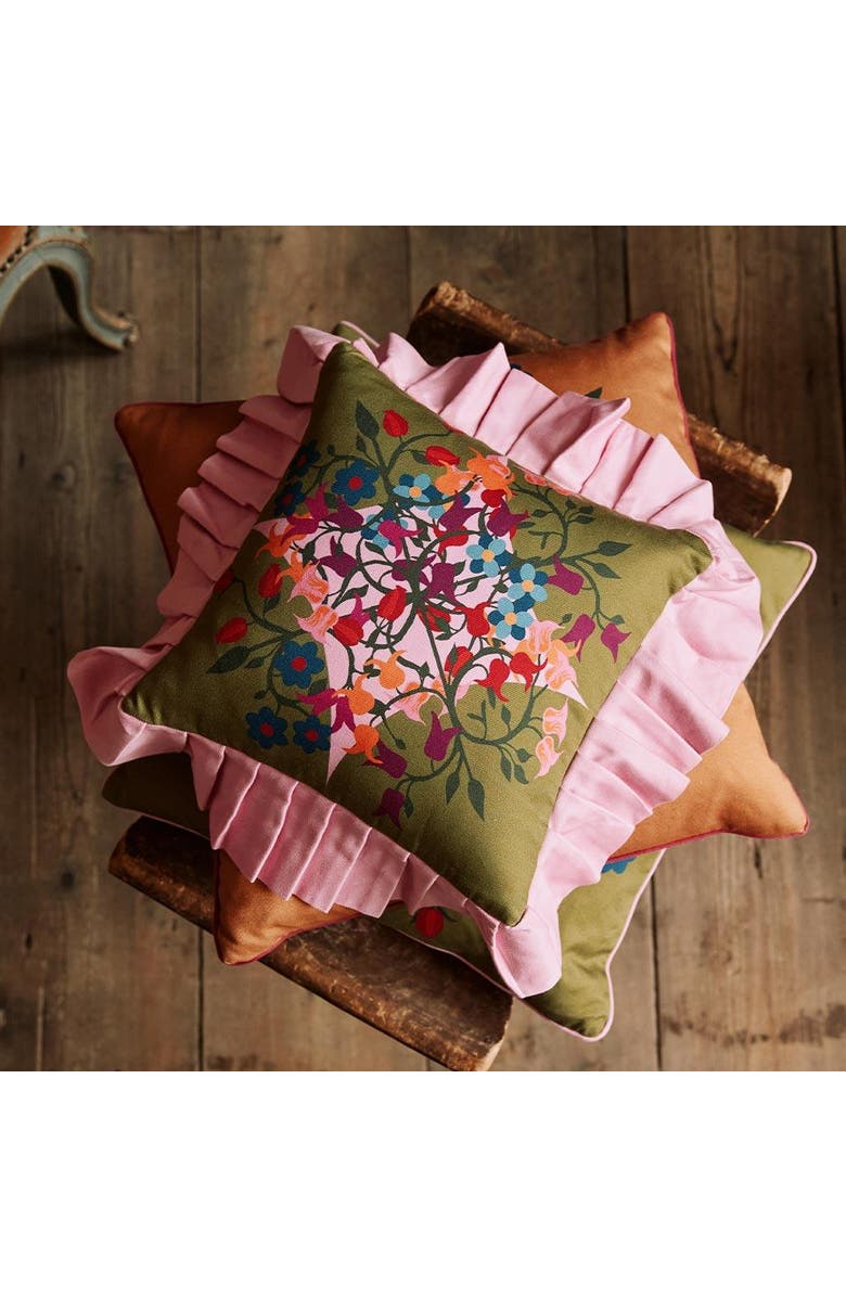 Sophie Williamson Design Ruffled Pillow Cover - Cover Only, Alternate, color, Green