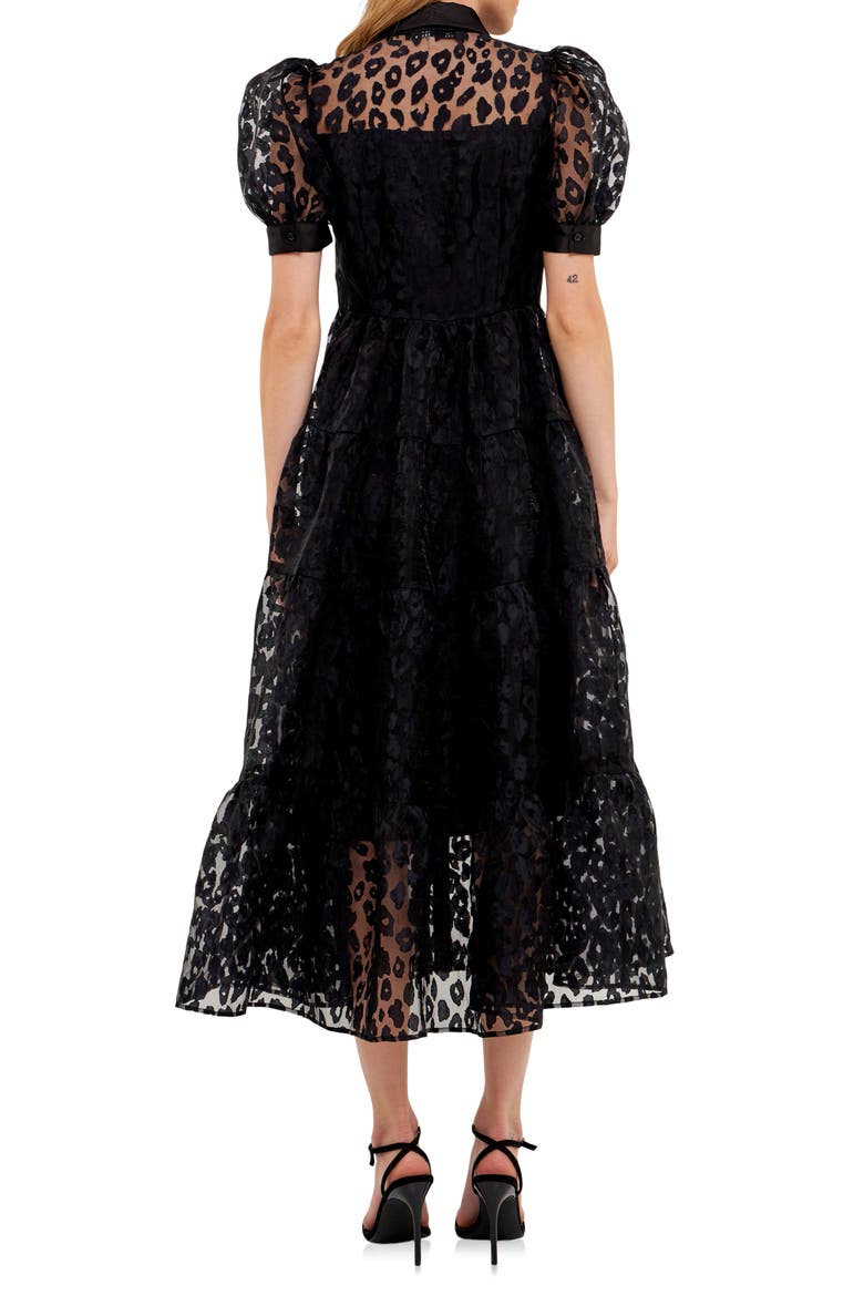 Leopard Burnout Jacquard Button-Up Dress, Alternate, color, BLACK