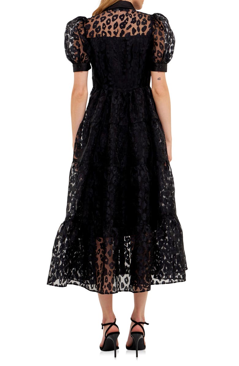 English Factory Leopard Burnout Jacquard Button-Up Dress, Alternate, color,
