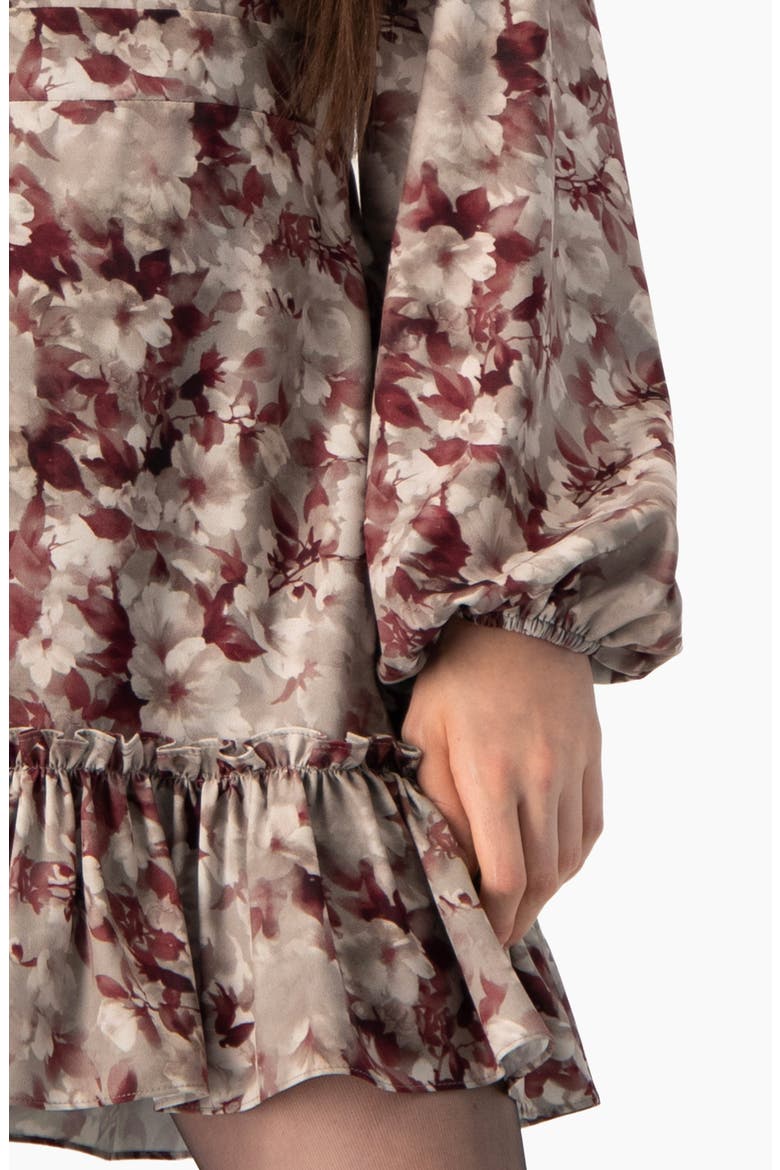 Floral-print Long-sleeve Fit-and-flare Dress, Alternate, color, Grey