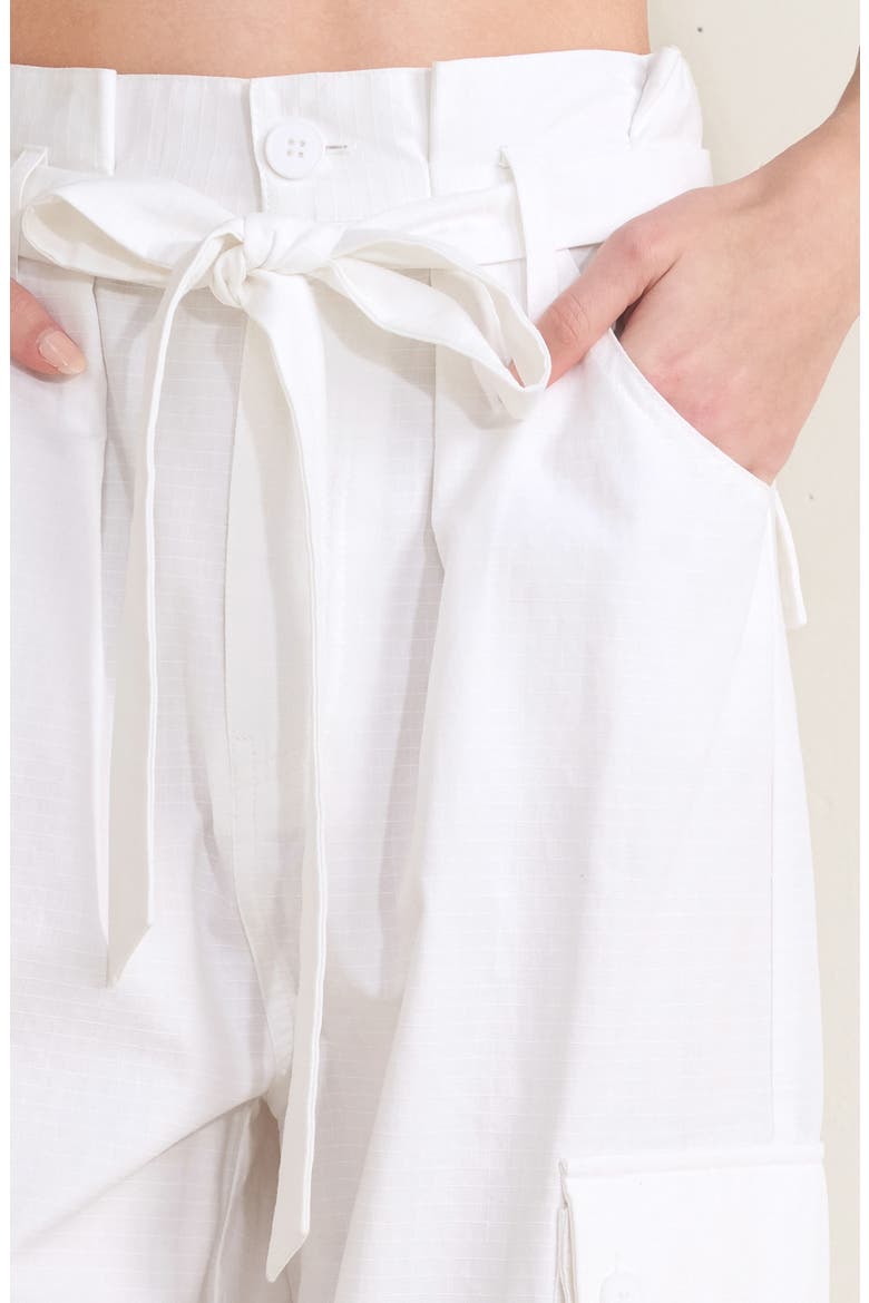 Tie Waist Cotton Cargo Pants, Alternate, color, WHITE