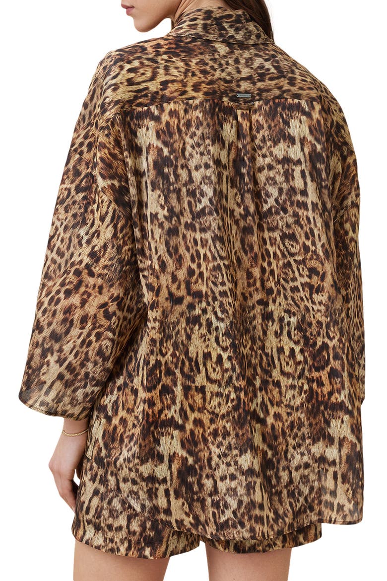 Charli Leopard Print Linen & Silk Button-Up Shirt, Alternate, color, EVIA GOLDEN BROWN