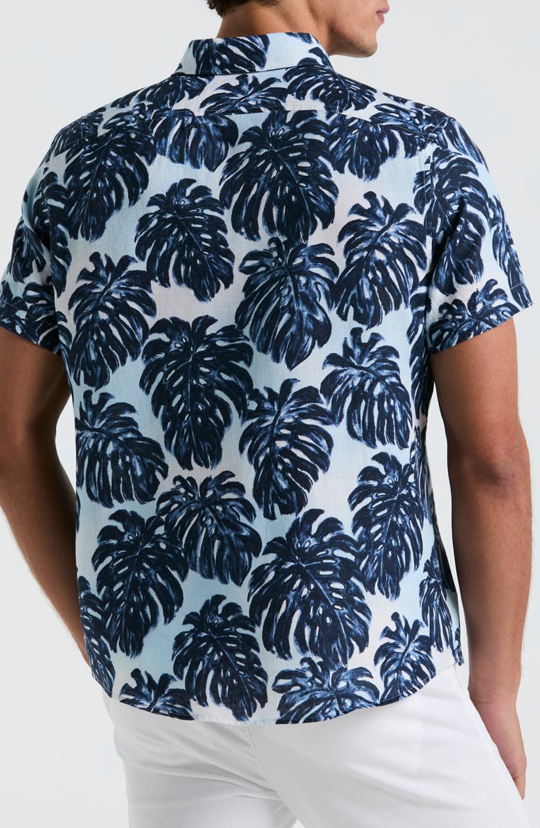 Original Penguin Monstera Linen Short Sleeve Button-Down Shirt, Alternate, color, Crystal Blue