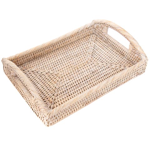 Artifacts Rattan Rectangular Vanity Tray With High Handles