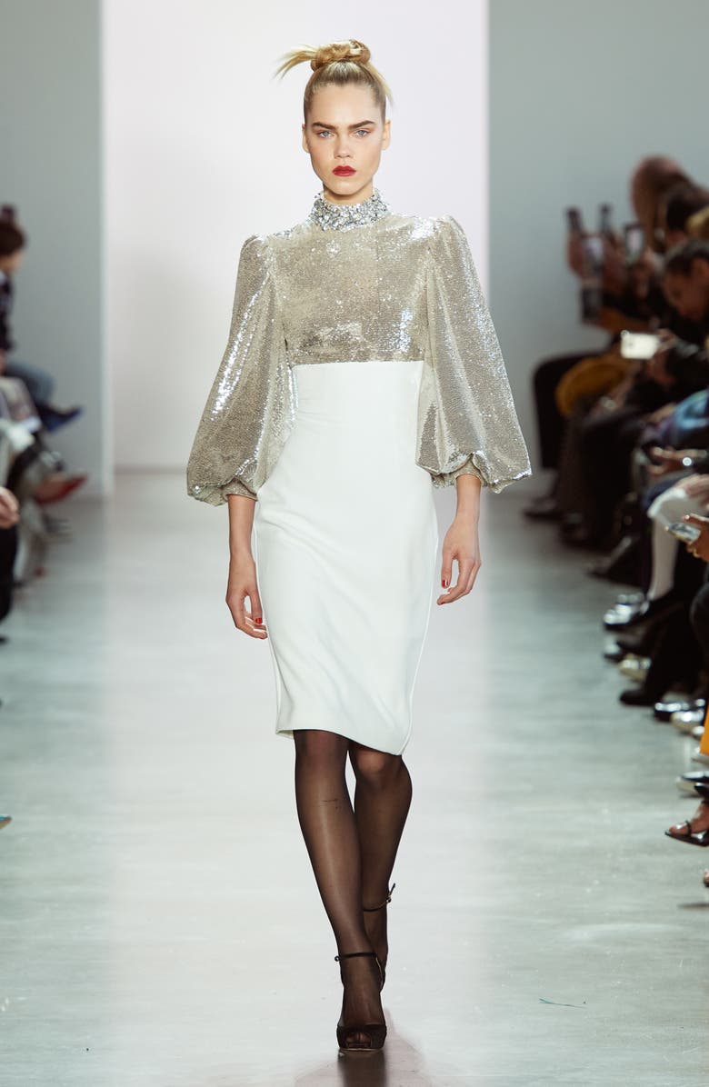 Badgley Mischka Collection Sequin High Neck Dress, Alternate, color,