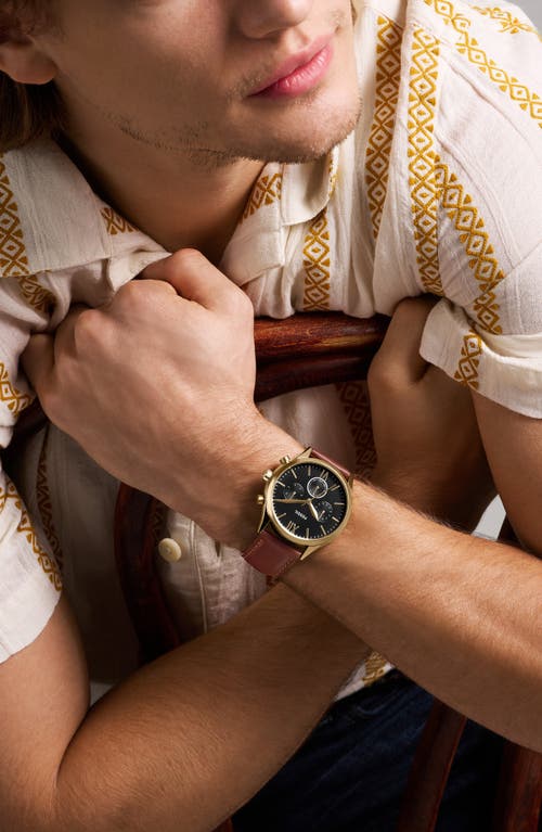 Fossil Fenmore Multifunction Leather Strap Watch, 44mm