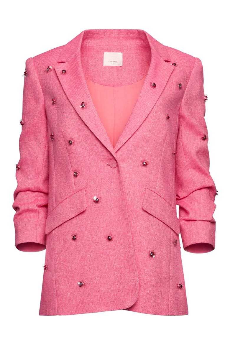 Kylie Embellished Linen & Cotton Blazer, Alternate, color, AZALEA