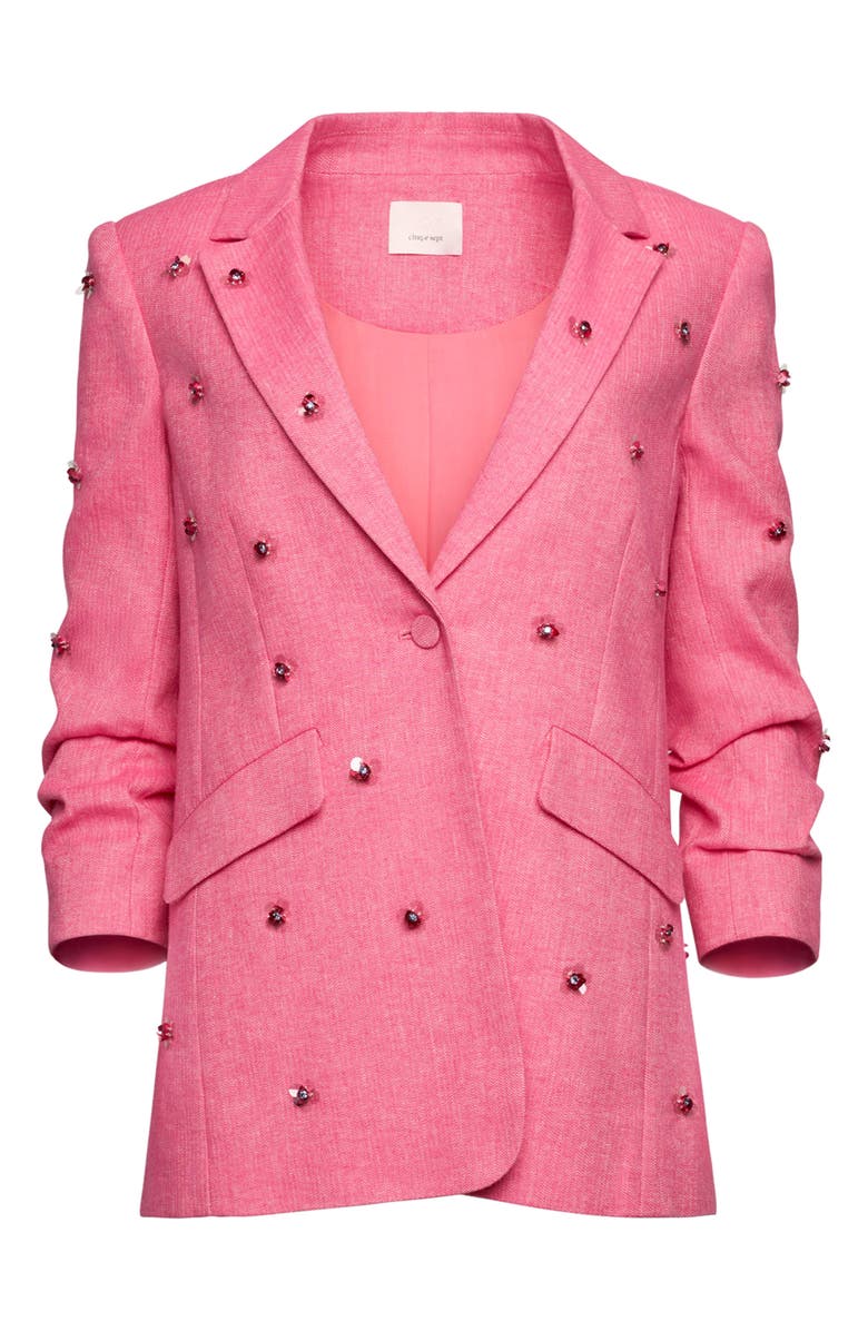 Cinq à Sept Kylie Embellished Linen & Cotton Blazer, Alternate, color, Azalea