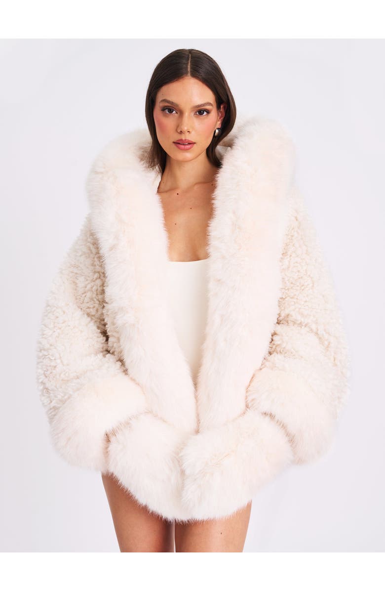 Miss Circle Jumbo Kali Vegan Shearling Fur Trimmed Coat, Alternate, color, White