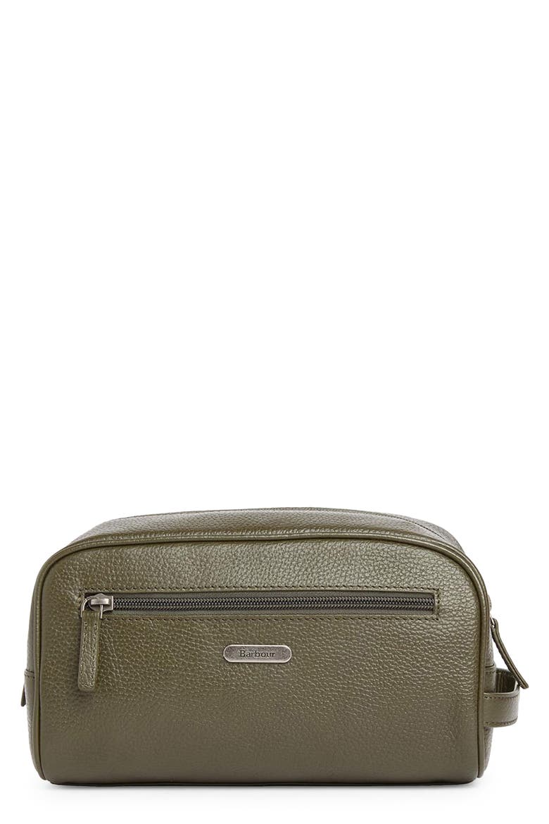 Brunton Leather Washbag, Main, color, DARK OLIVE