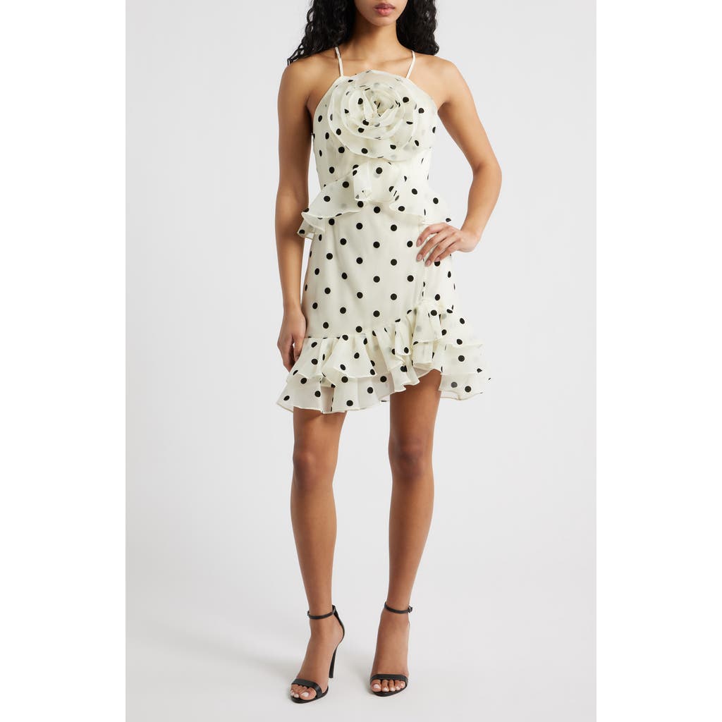 Lucy Paris Remy Polka Dot Rosette Ruffle Minidress In White