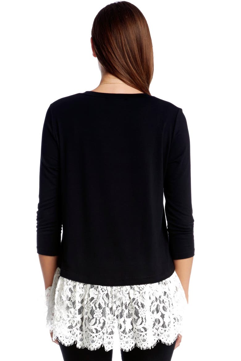 Lace Peplum Hem Top, Alternate, color, BLACK