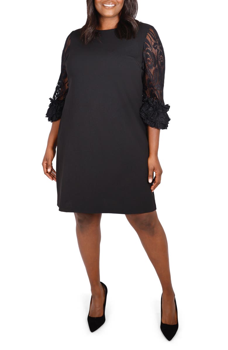 Marée Pour Toi Ruffle Lace Sleeve Dress, Main, color, 
