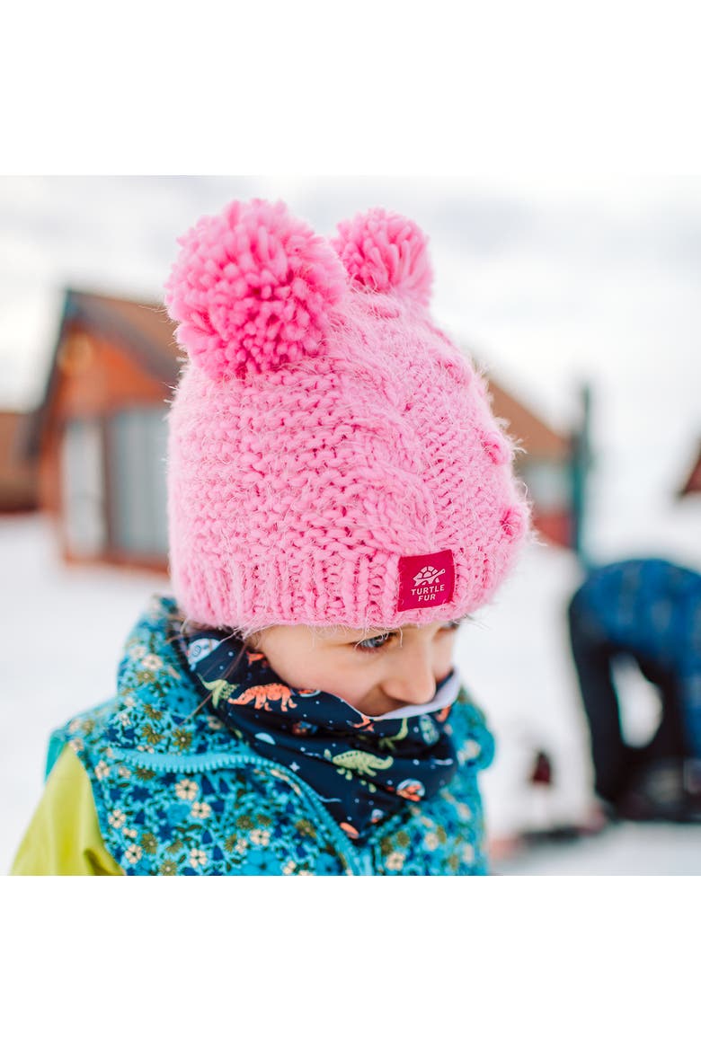 Kids Fluff Balls Pom Pom Winter Hat, Alternate, color, Petal