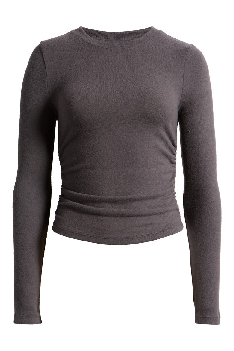 Long Sleeve Ruched Brushed Jersey Top, Alternate, color, BLACK COAL